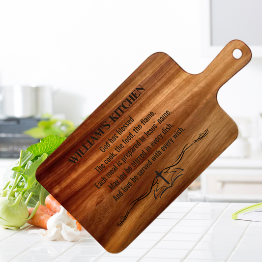 Custom Wood Prayer Board Personalized Family Name Engraved Kitchen Wall Art Rustic Farmhouse Style Natural Acacia Wood Construction Hanging Display Board Beautiful Custom Text Design Traditional Home Blessing Handcrafted Quality Piece