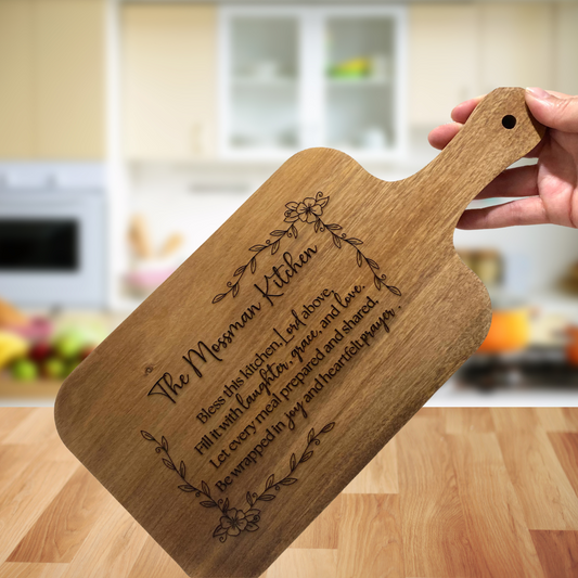 Engraved Prayer Board Custom Name Design Acacia Wood Kitchen Wall Art