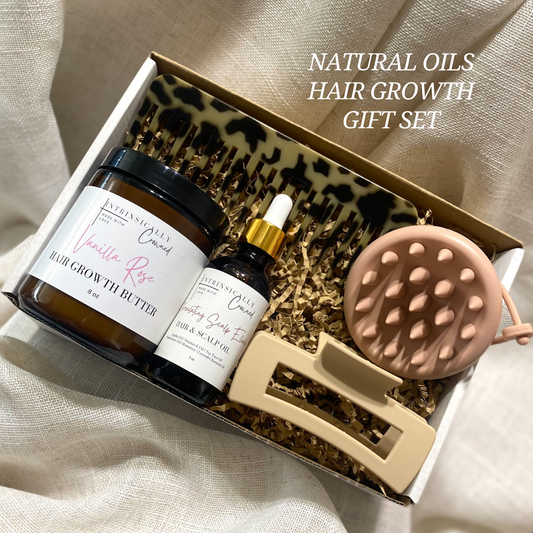 Organic Beauty Care Package Premium Treatment Bundle Vanilla Rose Hair Butter Scalp Elixir Massager Clip