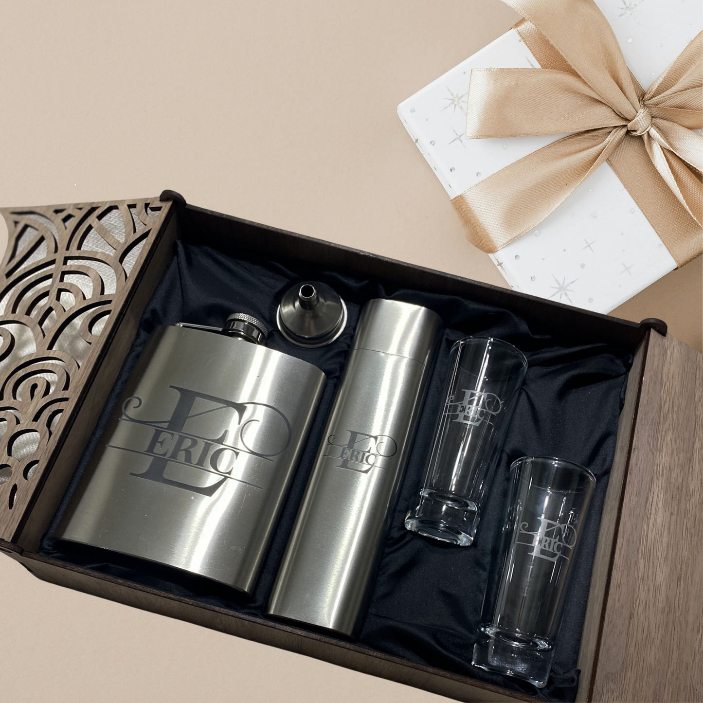 Monogram Liquor Set Stainless Steel Flask Gift Best Man Cigar Case Wedding Present Luxury Gift Father Day Special Occasion Gentleman Gift