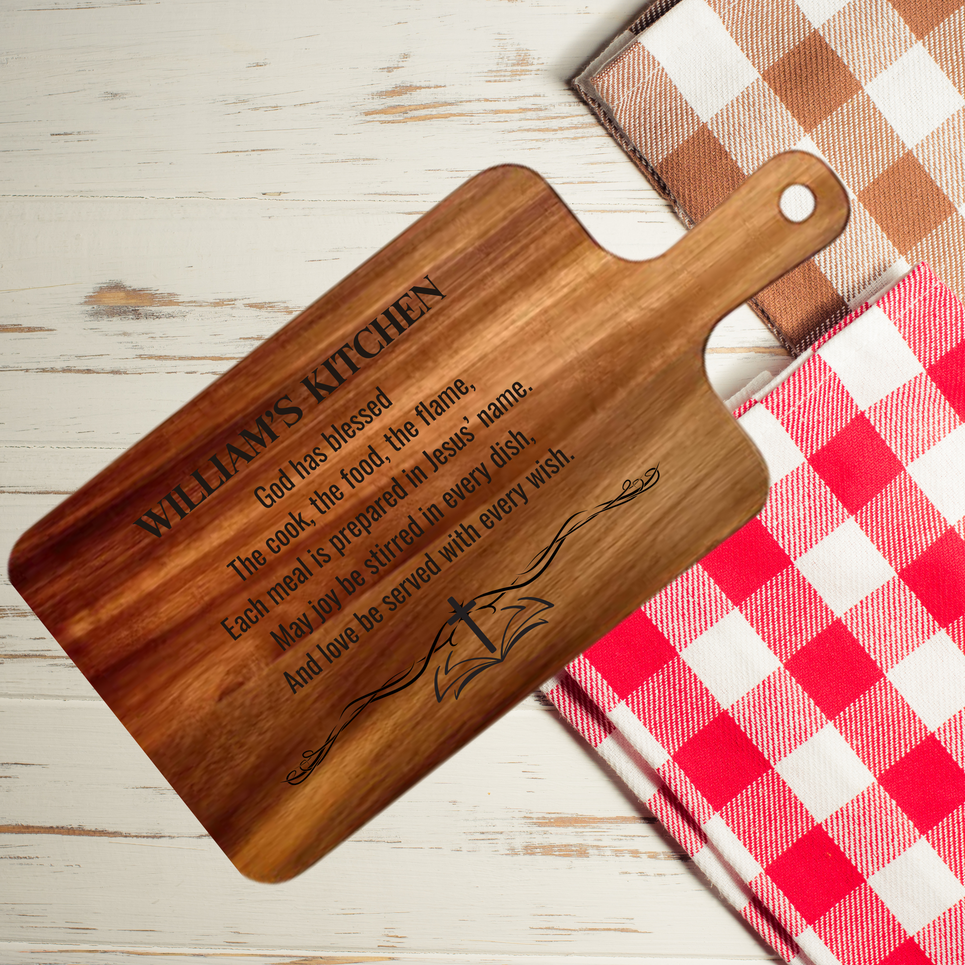 Personalized Kitchen Wall Art Custom Name Engraved Wood Board Natural Acacia Construction Family Prayer Display Rustic Farmhouse Style Traditional Home Blessing Beautiful Handcrafted Design Premium Quality Material Custom Family Gift