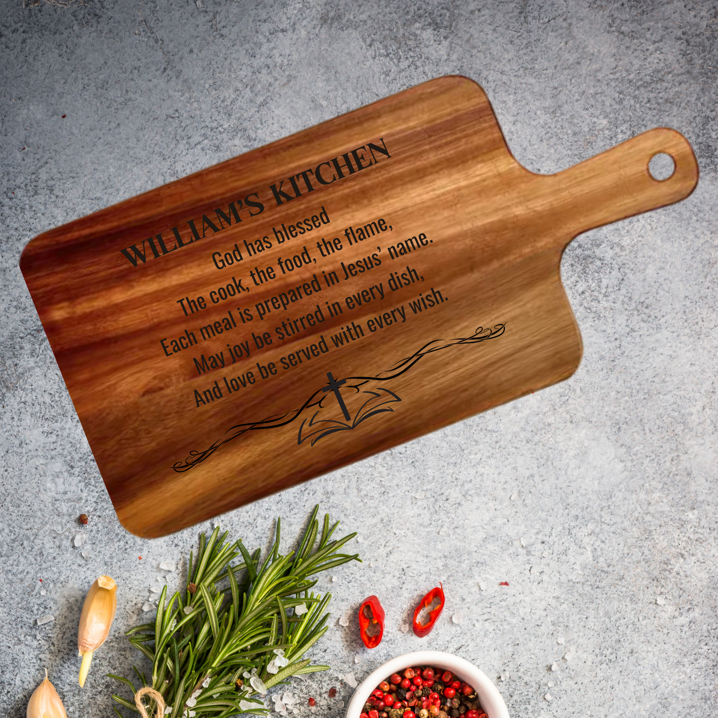 Custom Name Gift Kitchen Decor Wood Hanging Prayer Board Rustic Style Farmhouse Kitchen Wall Decoration Acacia Wood Cutting Board Custom