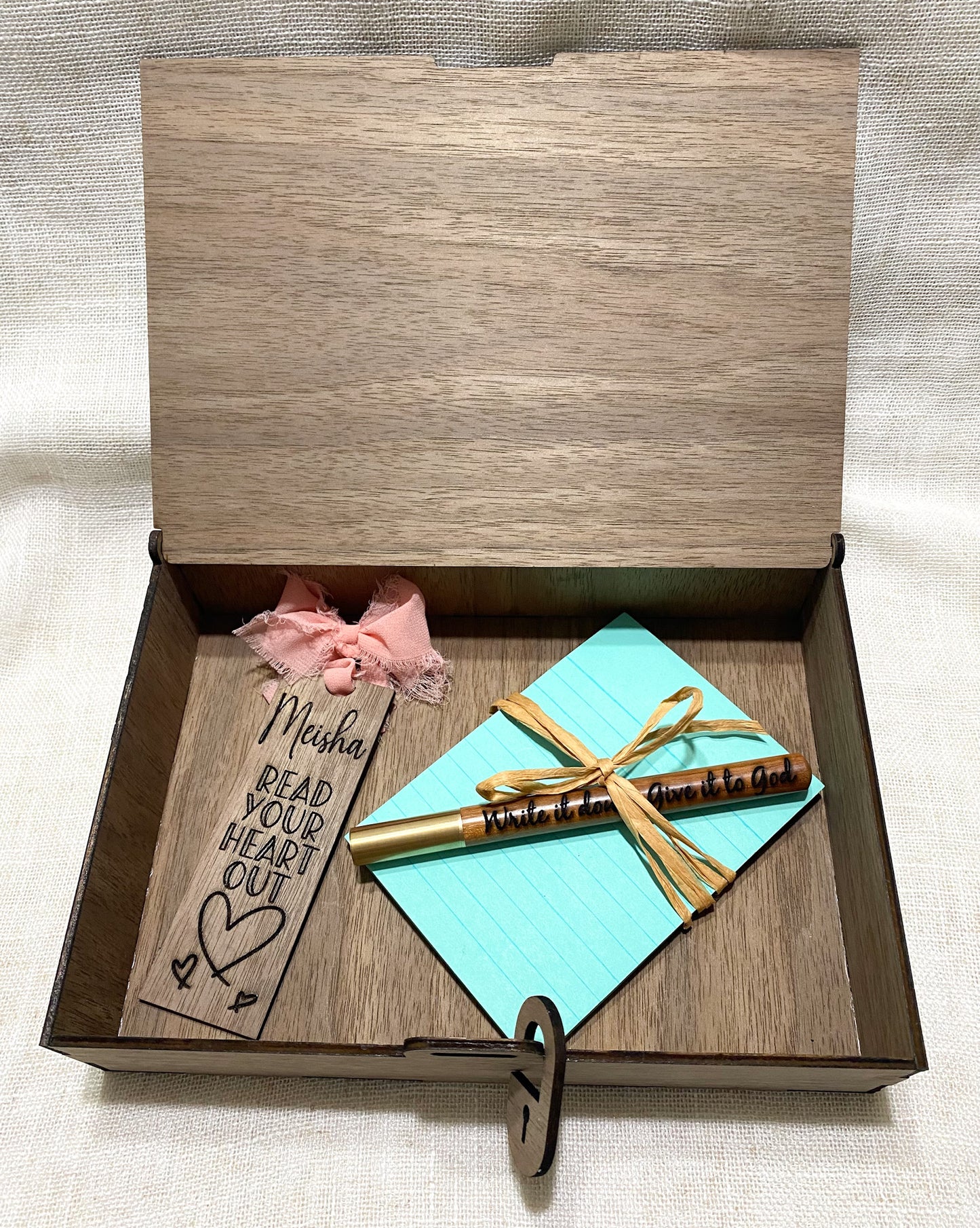 Customizable Prayer Journal and Baptism Gift Wooden Box Set Walnut Construction Vintage Writing Collection Personalized Message Options Complete Organization System Beautiful Meditation Space Essential Quality Details Handcrafted Spiritual