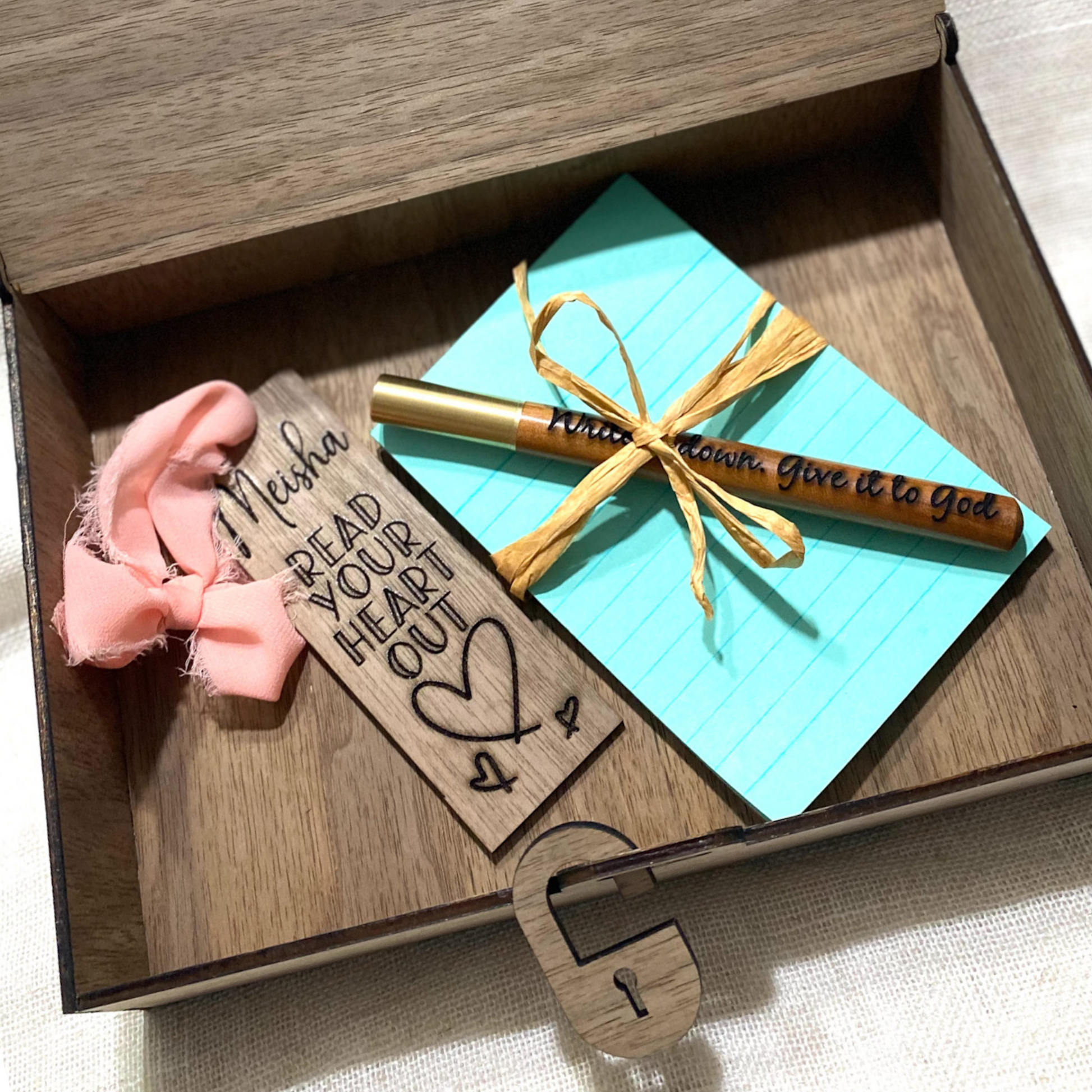 Wooden Prayer Box Baptism Gift Set Custom Engraved Walnut Wood Prayer Journal Storage Vintage Writing Set Personalized Bookmark Collection Meditation Space Organizer Complete Spiritual Package Beautiful Faith Storage Customizable