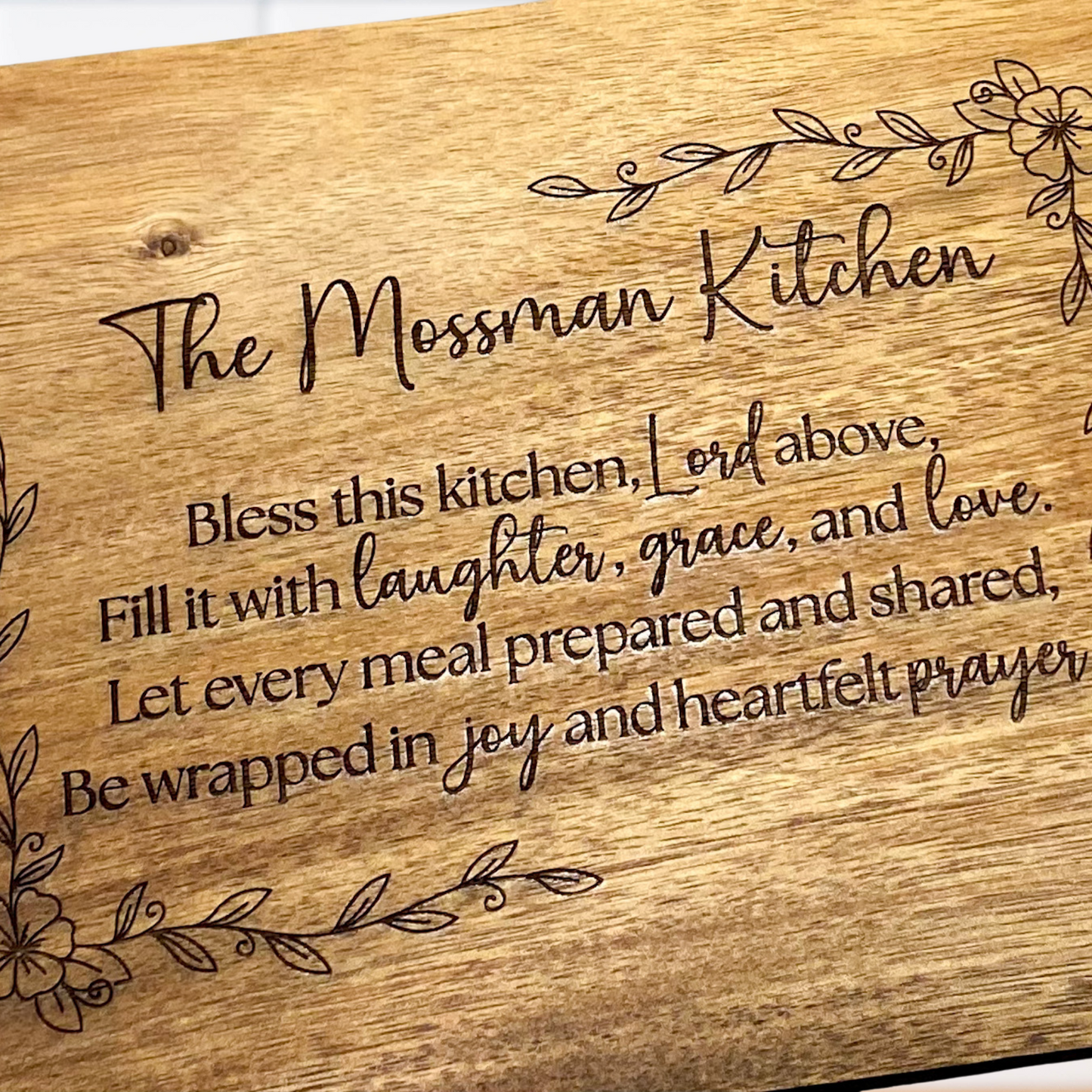 Engraved Cutting Board with Prayer and Family Name Engraved